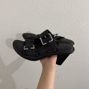 Leather buckle heels